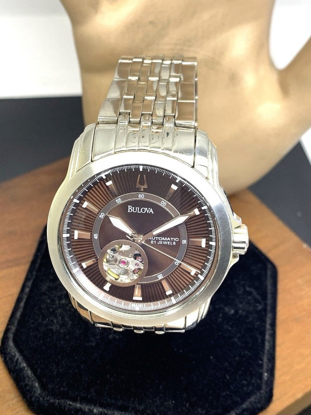 Bulova Men's Watch 96A101 Automatic Brown Dial Silver Stainless Steel 42mm